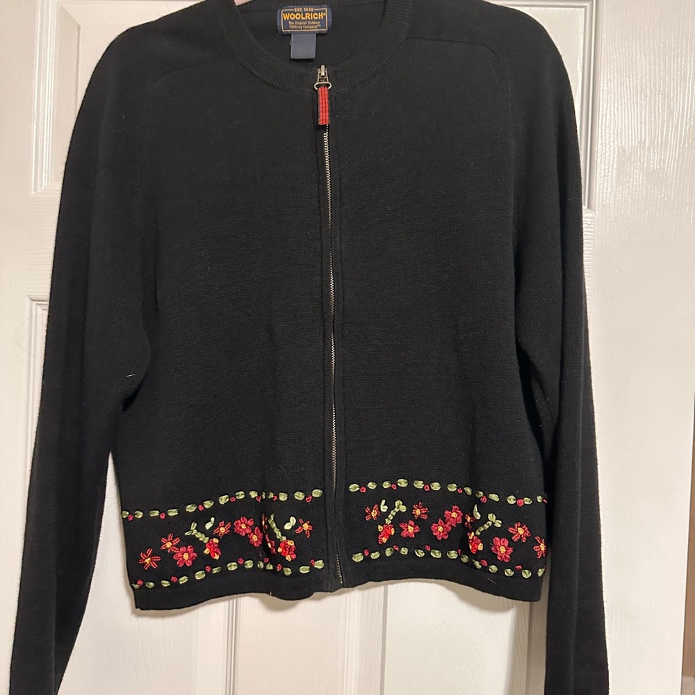 Woolrich Black Zip-Up Cardigan